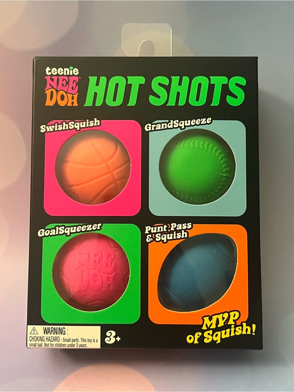 teenie NEE DOH HOT SHOTS Squishy Toy Set - Orange, Green, Pink, Blue